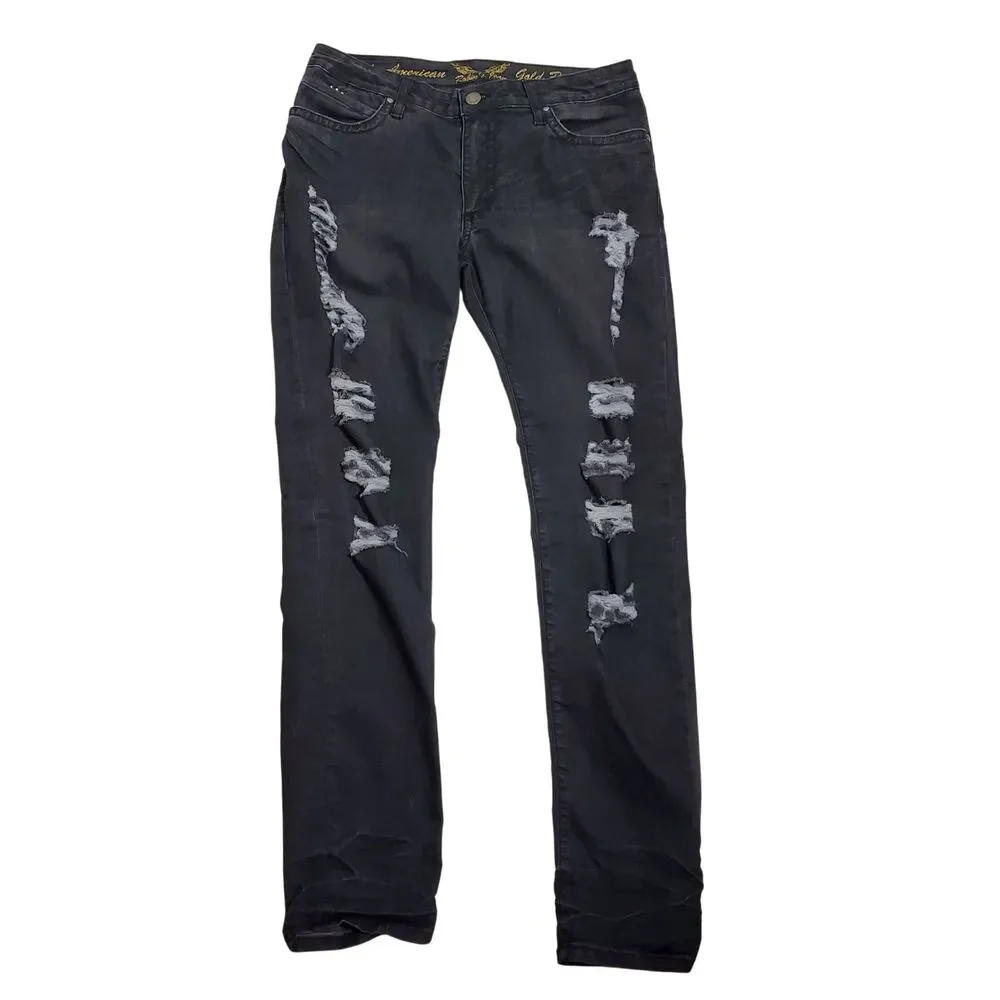 Rare Robin's Jean Born to be Wild Jeans Sz 32 Distressed Embroidery Grunge Rock